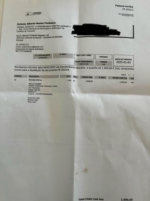 Scooter elétrica de 3 rodas – como nova, ainda com garantia!