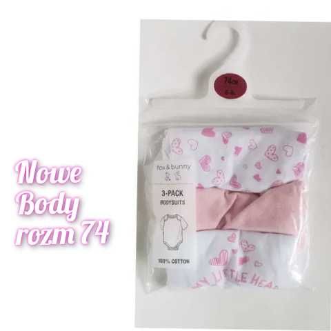 3 szt Nowe Body 74 body krótki rękaw 74