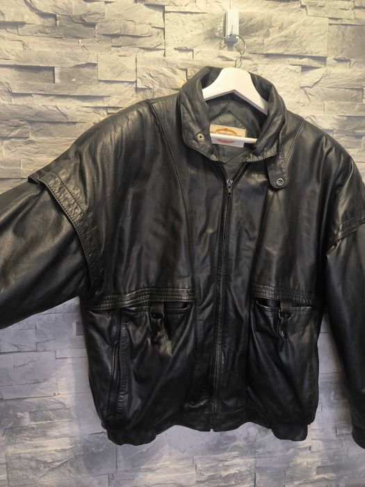 Kurtka Skórzana Czarna Vintage Skóra Bomberka