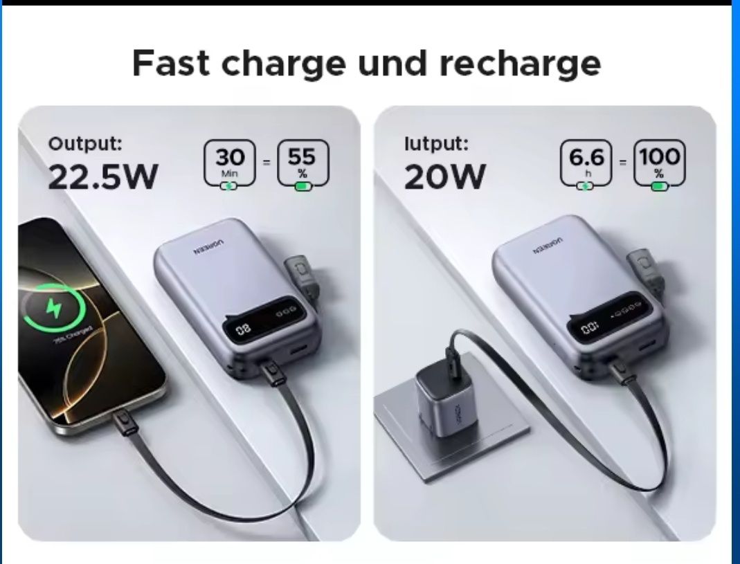 Павербанк Ugreen 20000 mah 20w PB525 блакитний