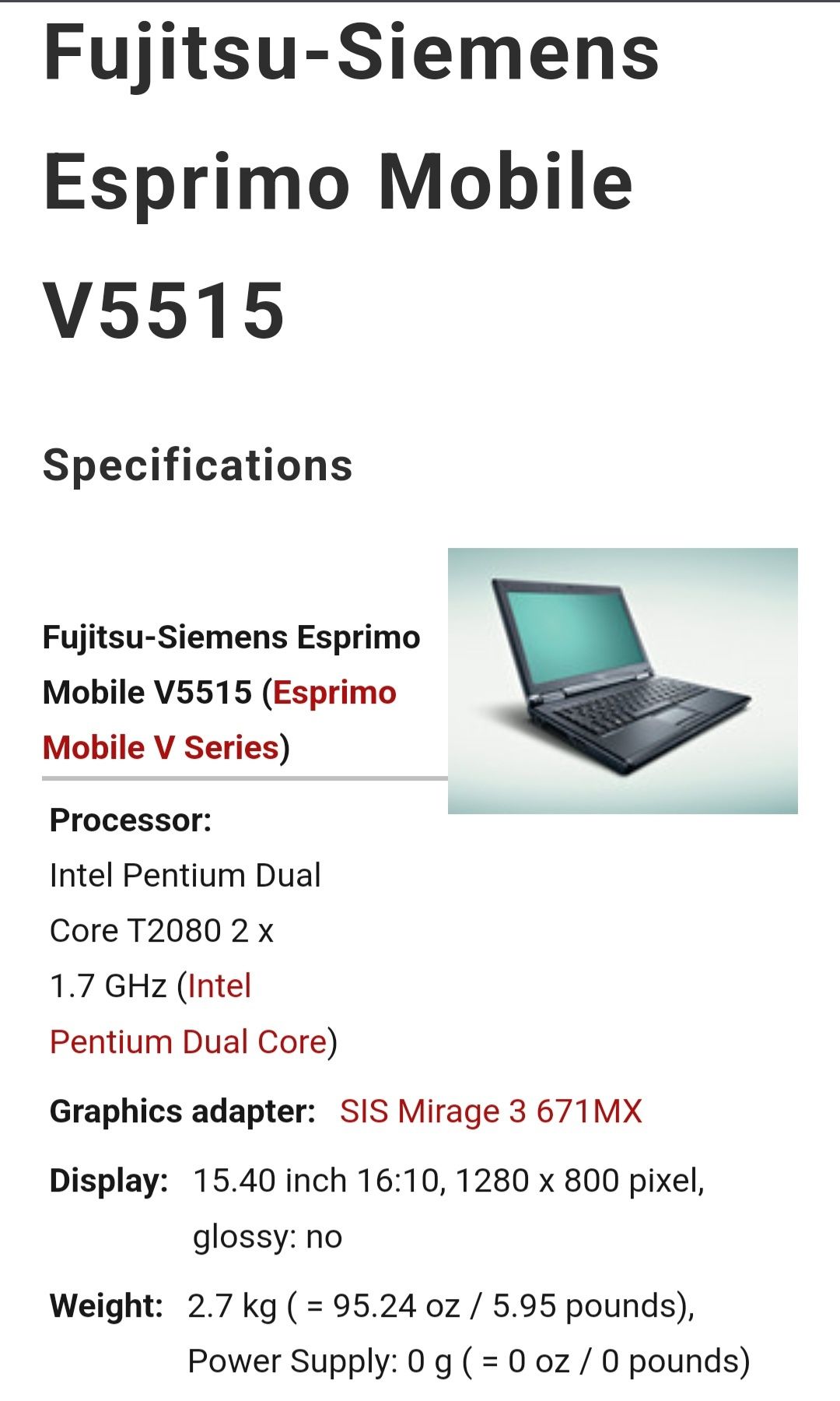 Ноутбук Fujitsu-Siemens Esprimo Mobile V5515