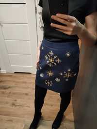 H&M gruba, mini spódniczka zimowa bawełniana spódnica granatowa