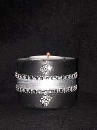 Świecznik dekoracyjny ceramiczny czarno srebrny - 011