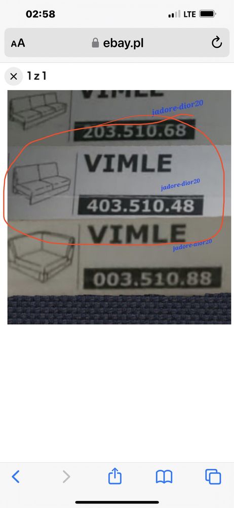 Ikea VIMLE Pokrycie sekcji 2-osobowej granatowy orrsta nr 403.510.48