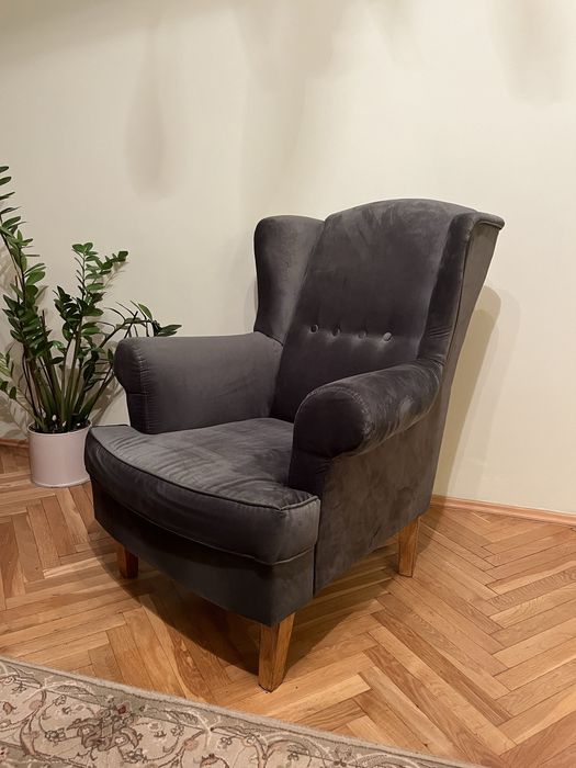 Fotel uszak welurowy Black Red White