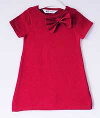 Piękna czerwona błyszcząca sukienka z kokardą H&M 92/98