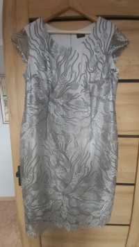 Elegancka szaro-srebrna sukienka r. 48