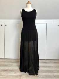 Designerska jedwab suknia długa maxi transparentna