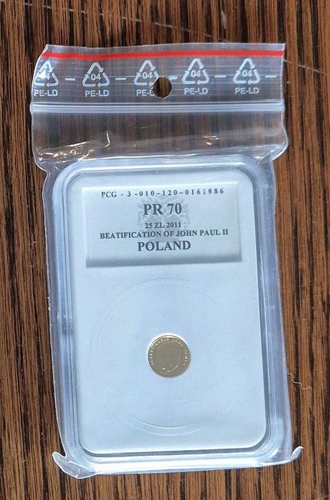 25zł | Au złoto | 2011 | PR70 | Beatyfikacja Jana Pawła | nakład 10k