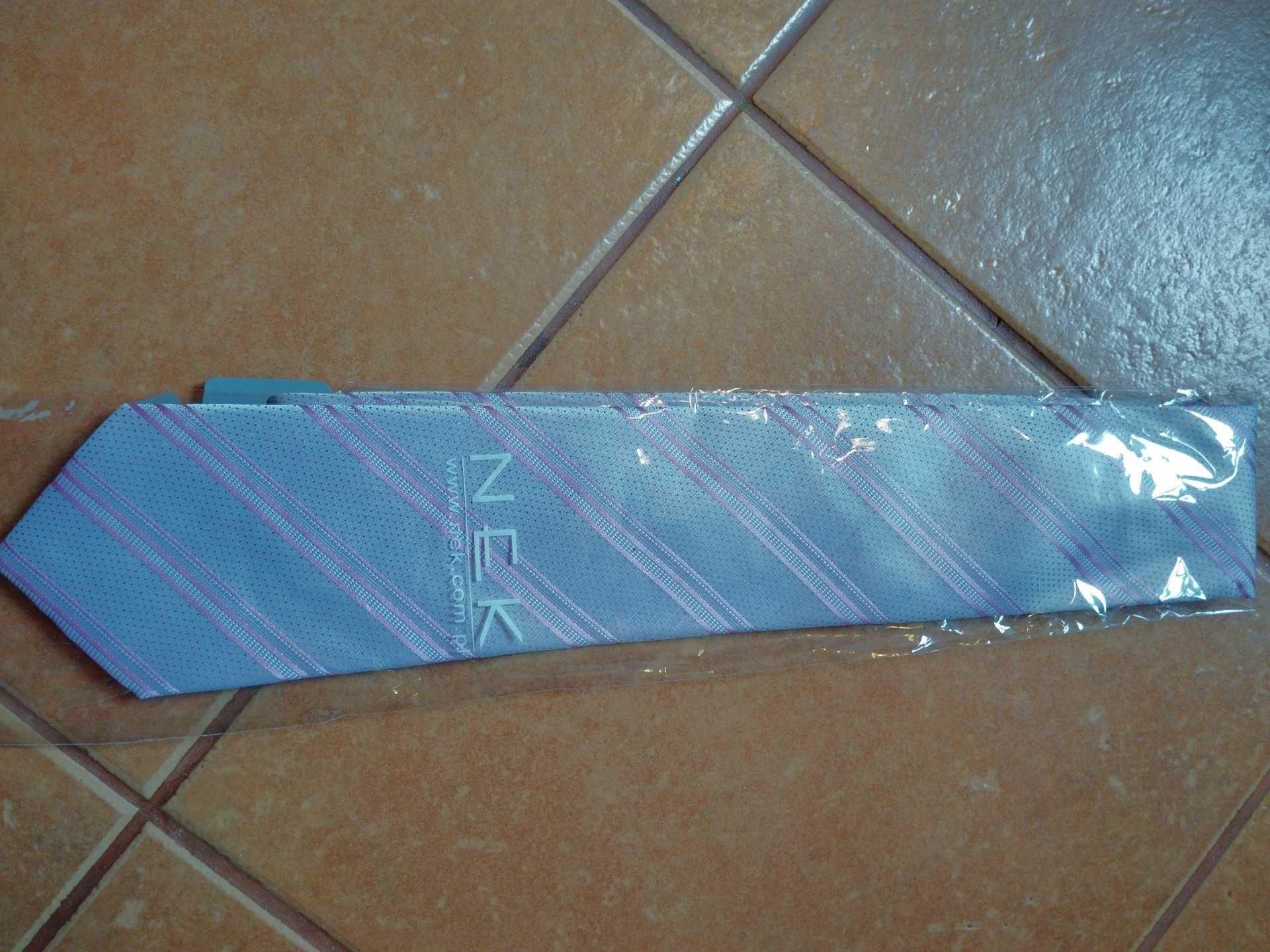 Krawat nowy szary/błękitny/różowy