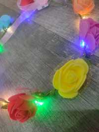 Wianek świecący LED ,z kwiatów z pianki Dla Pani Wiosny