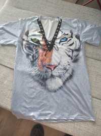 Koszulka wiązana dekolt tygrys błekitna xl