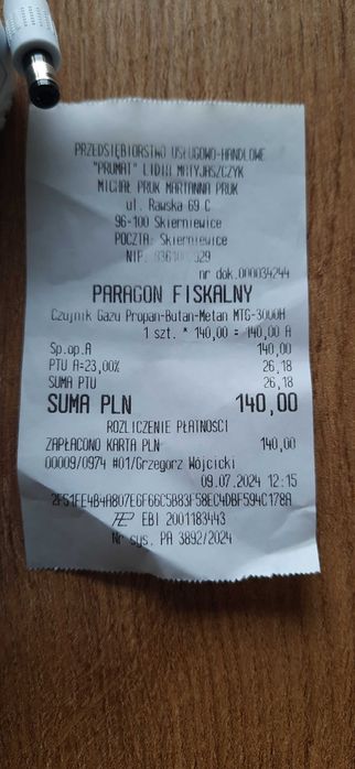 Czujnik gazu uniwersalny - Nowy, Gwarancja