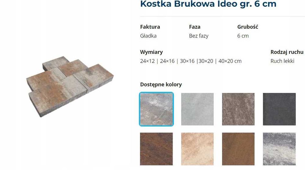 Kostka Brukowa POLBRUK IDEO 6cm Szara BEZ FAZY