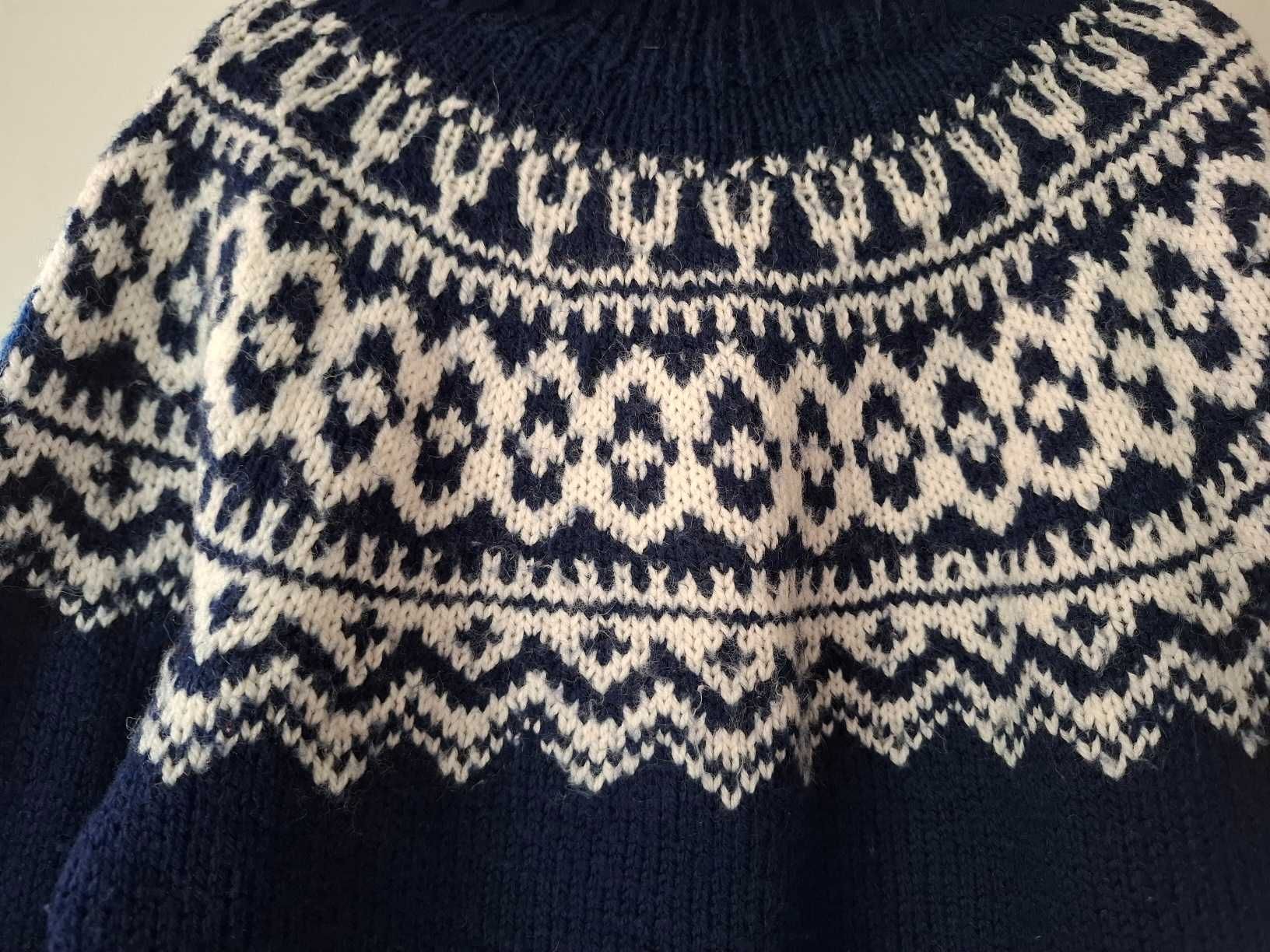 Golf sweter wełna ręcznie robiony S uniseks