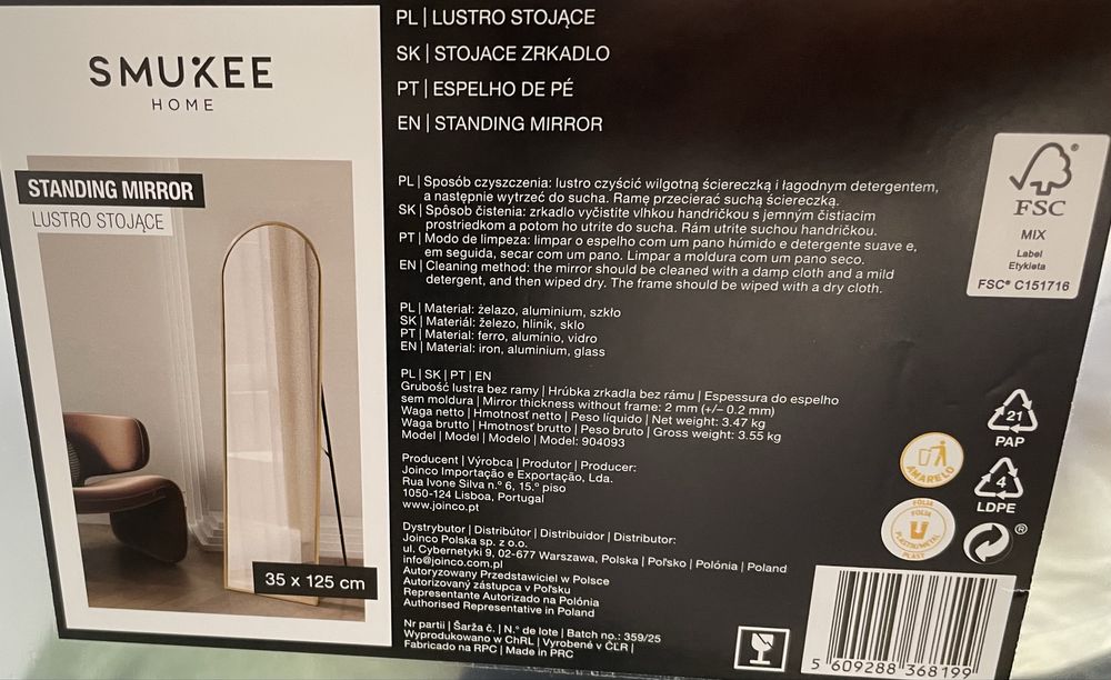 Lustro stojące złota ramka