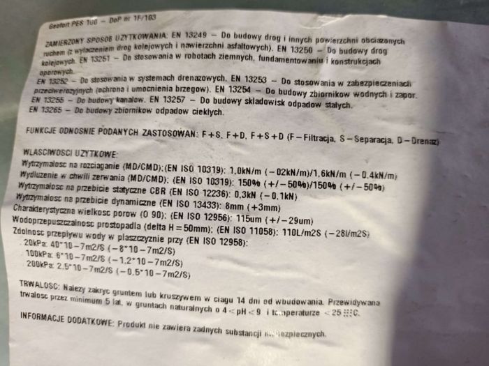 Geowłóknina filtrująca drenażowa melioracyjna wys. 1m budowa fundament