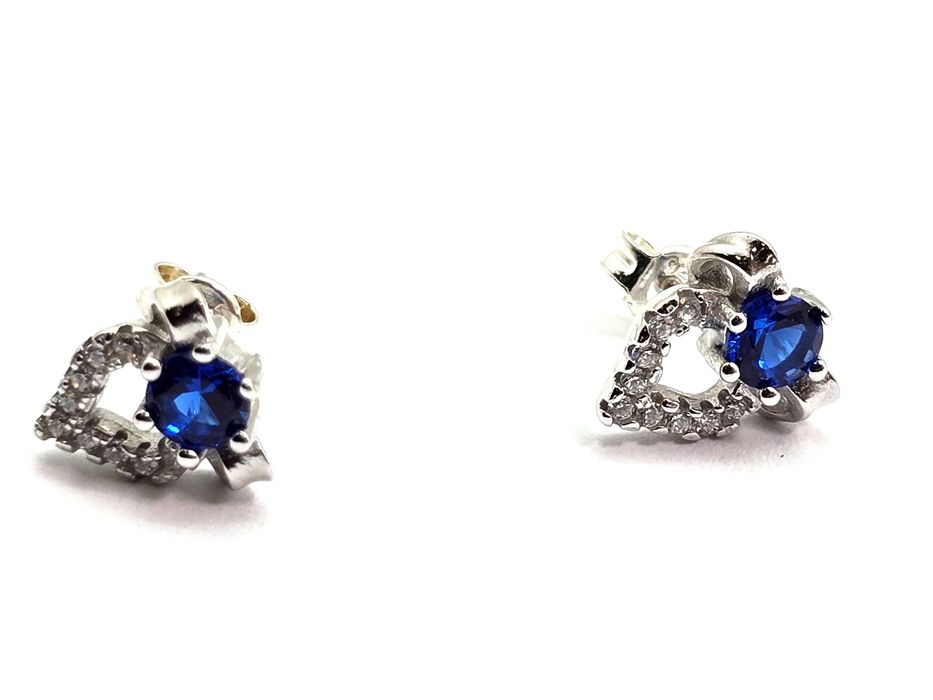 Srebrne kolczyki 925 z niebieskimi kryształkami - NOWE