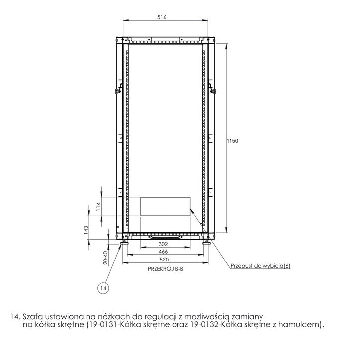 Szafa stojąca 24U 600x600 Wewnętrzna Beta Light BETAL-24U-66-B-DS