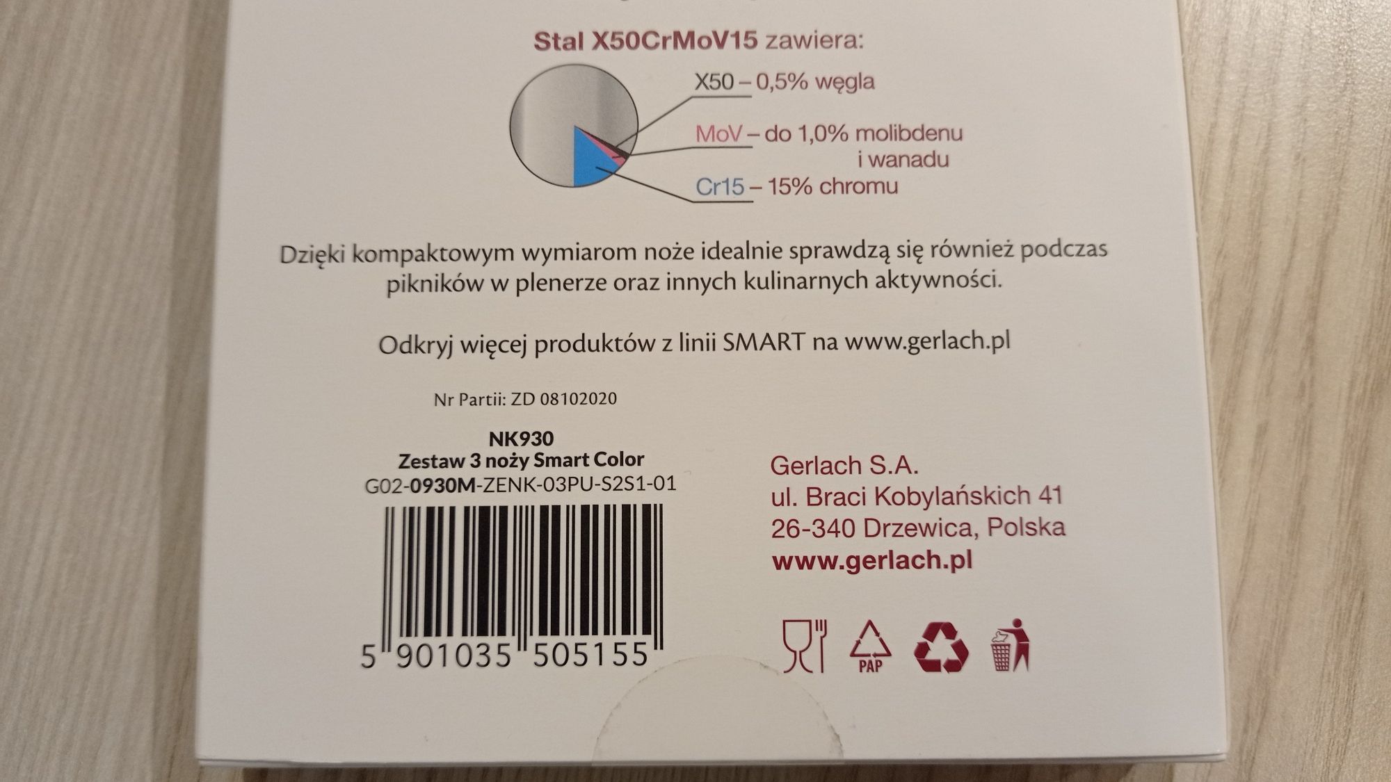 NOWE org. zamknięte NOŻE Gerlach Zestaw Smart kolor / super na prezent