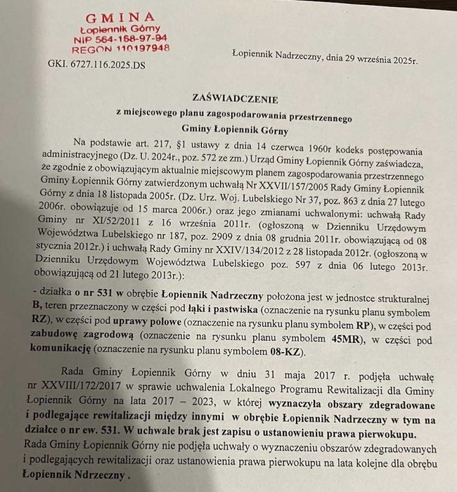 Działka 0.72Ha, Łopiennik Nadrzeczny, obok szkoły,