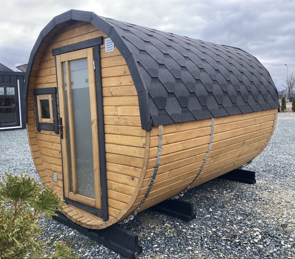 Sauna ogrodowa okrągła i prostokątna (bania beczka)