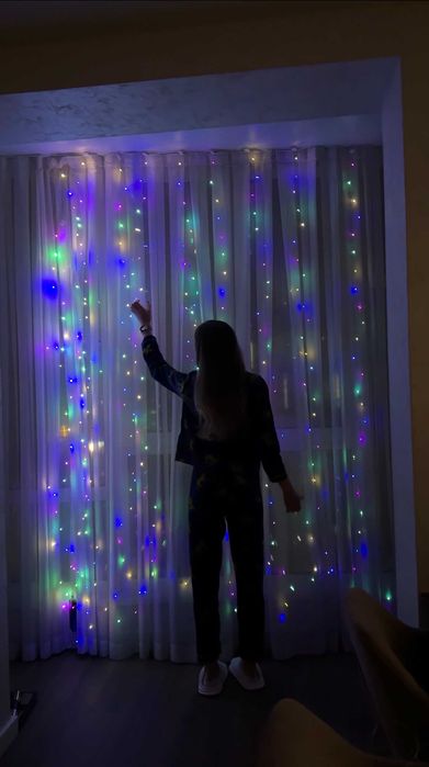 LED гірлянда–штора 3×3 USB та гачки, гірлянда роса, герлянда на вікно