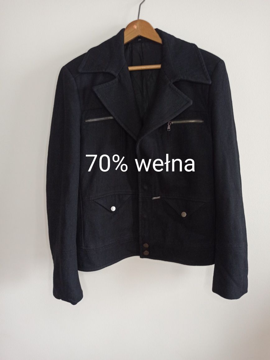 Czarny wełniany krótki płaszcz kurtka 70% wełna Officina36 męski