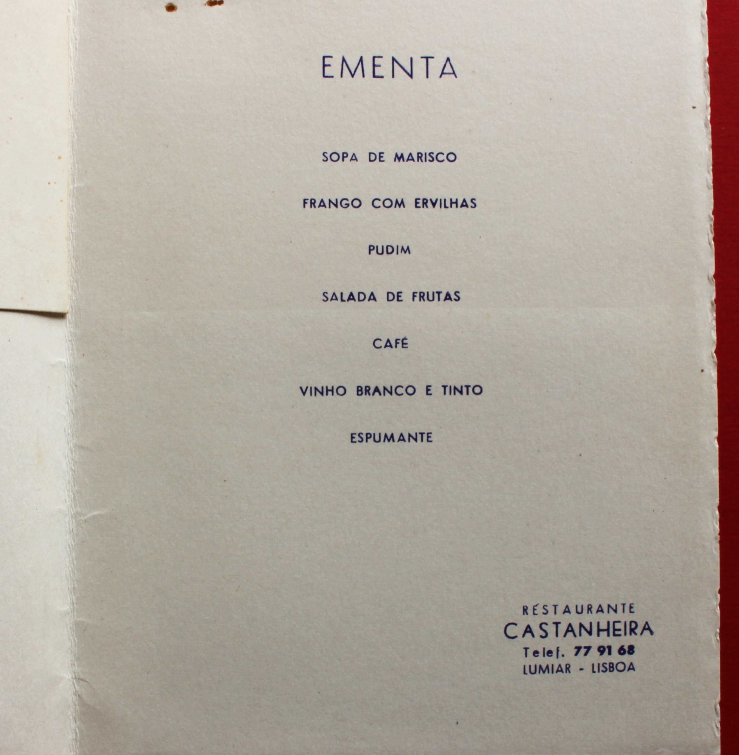 Aniversário do PRÍNCIPE da BEIRA 1956 menu