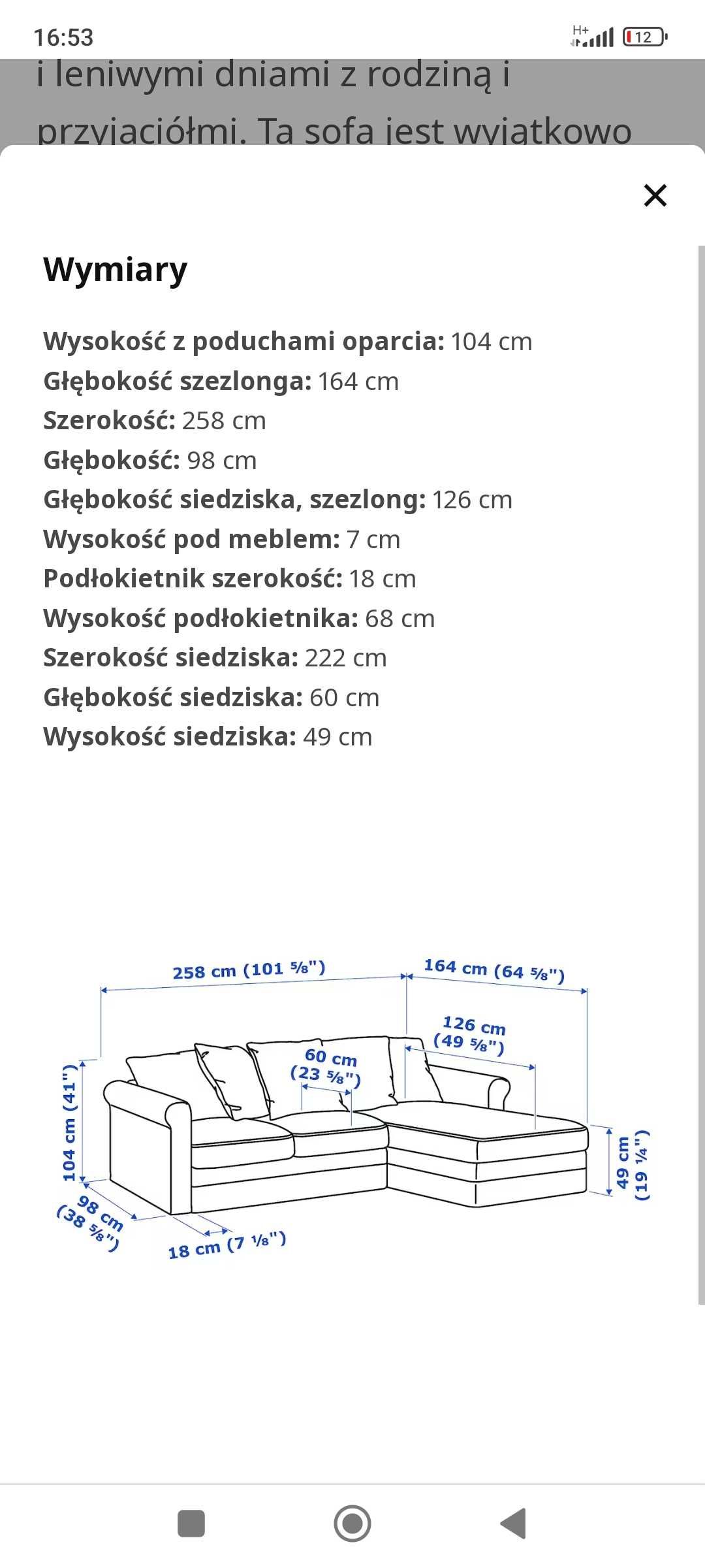 Kanapa Sofa 3-osobowa z szezlongiem.Ikea GRÖNLID jasnozielona