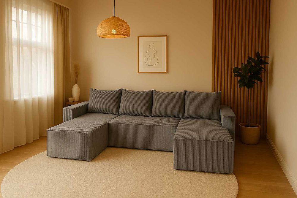 Luna U wolnostojący narożnik w sztruksowej tkaninie Lincoln