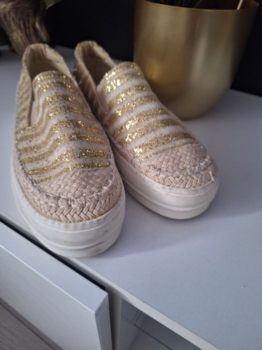 Espadryle 40 złote wiosenne buty gruba podeszwa platforma