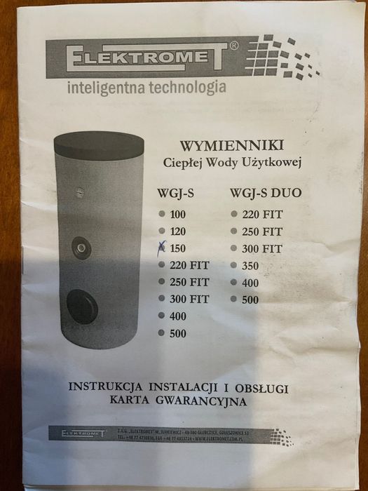 Zbiornik CWU 150 l z wężownicą, grzałka EJK 2000 W + nowa anoda 2024 r