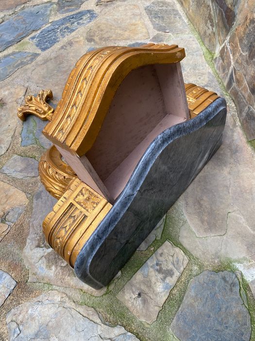 Mísula talha dourada com gaveta e pedra mármore 56 cm