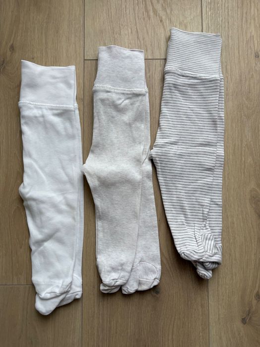 Trzypak 3x spodnie bawełniane ze stópkami  H&M r,56 wyprawka