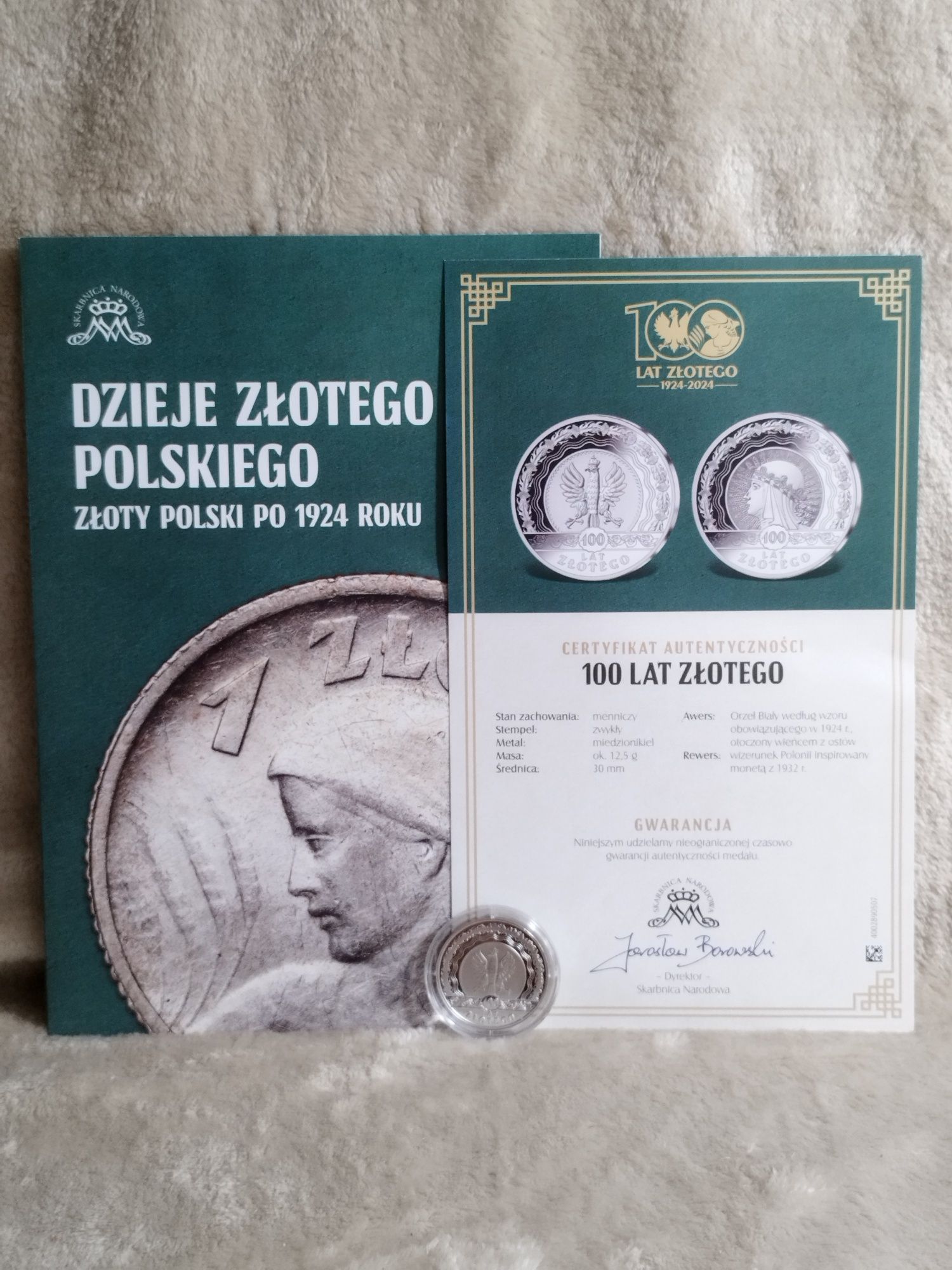 Numizmat / Moneta "100 Lat Złotego" / Certyfikat itp