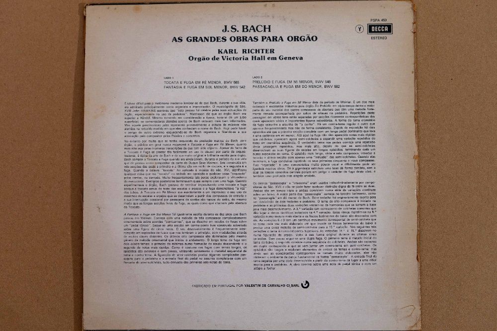 LP vinyl disc, Bach organworks,year 1960