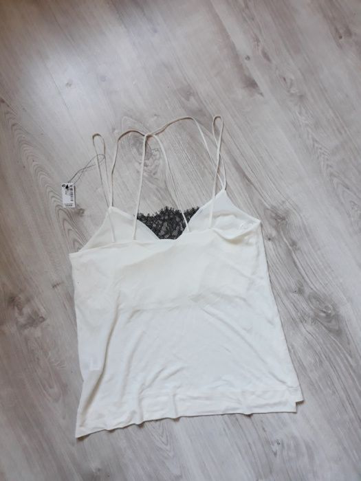 bluzka koszula mgiełka elegancka koronka ecru czerń m 38 next