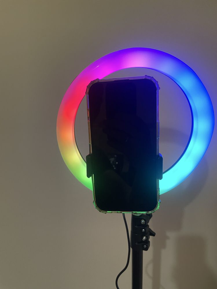 Lampa Pierścieniowa RGB LED Ring 26cm 80W ze Statywem do Selfie