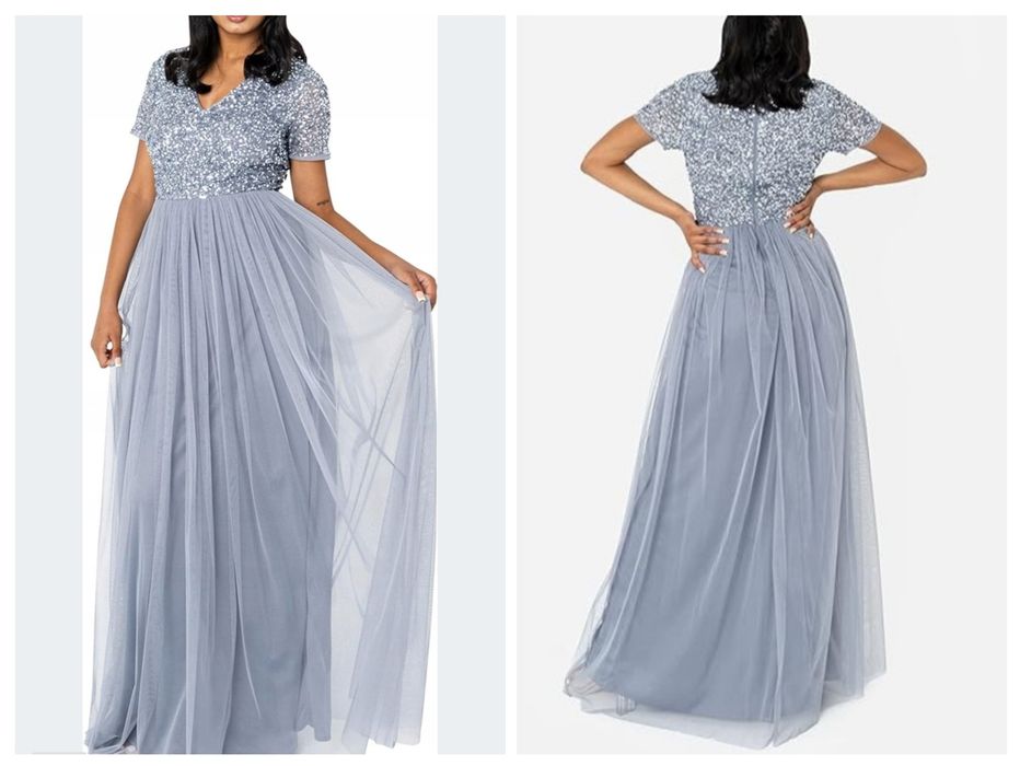 Sukienka maxi Maya Deluxe,  tiul, cekiny,  xs, wesele, bal, studniówka