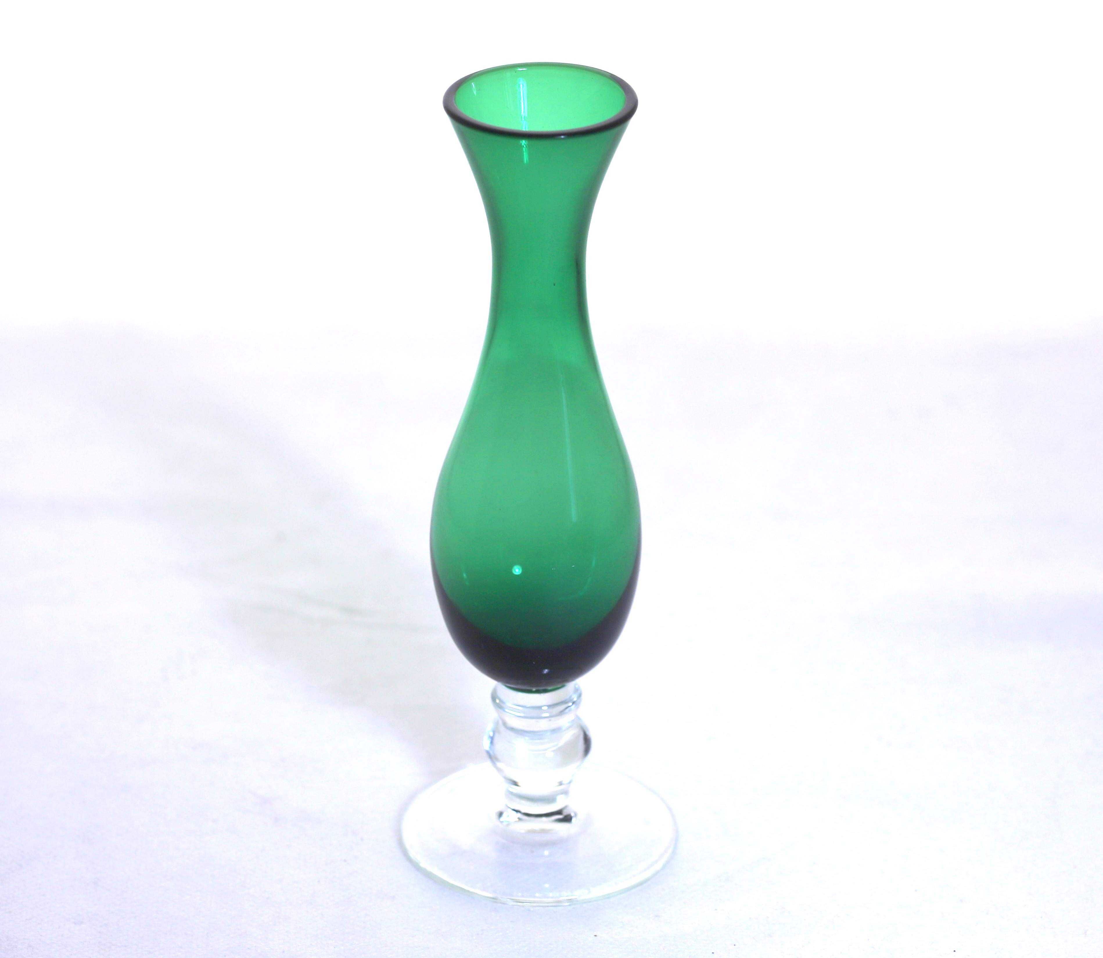 Wazon szklany zielony wys 17cm barwiony w masie vintage New LOOK