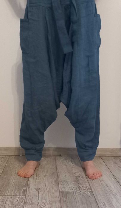 Szarawary lniane L brąz / cynamon unisex len 100%