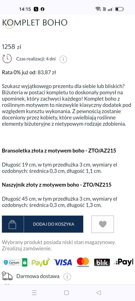 Bransoletka kruk złota Boho