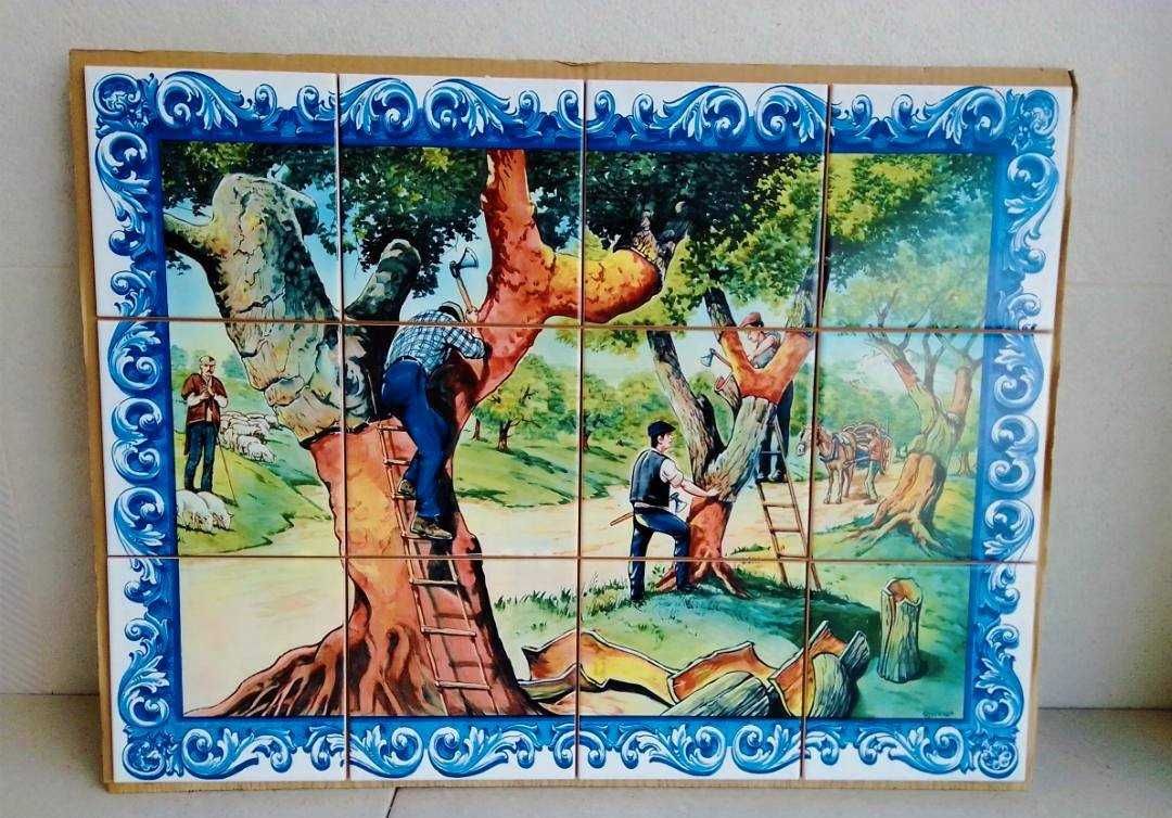 Painel de Azulejos Tiragem da Cortiça Monte Alentejano Típico e Pastor