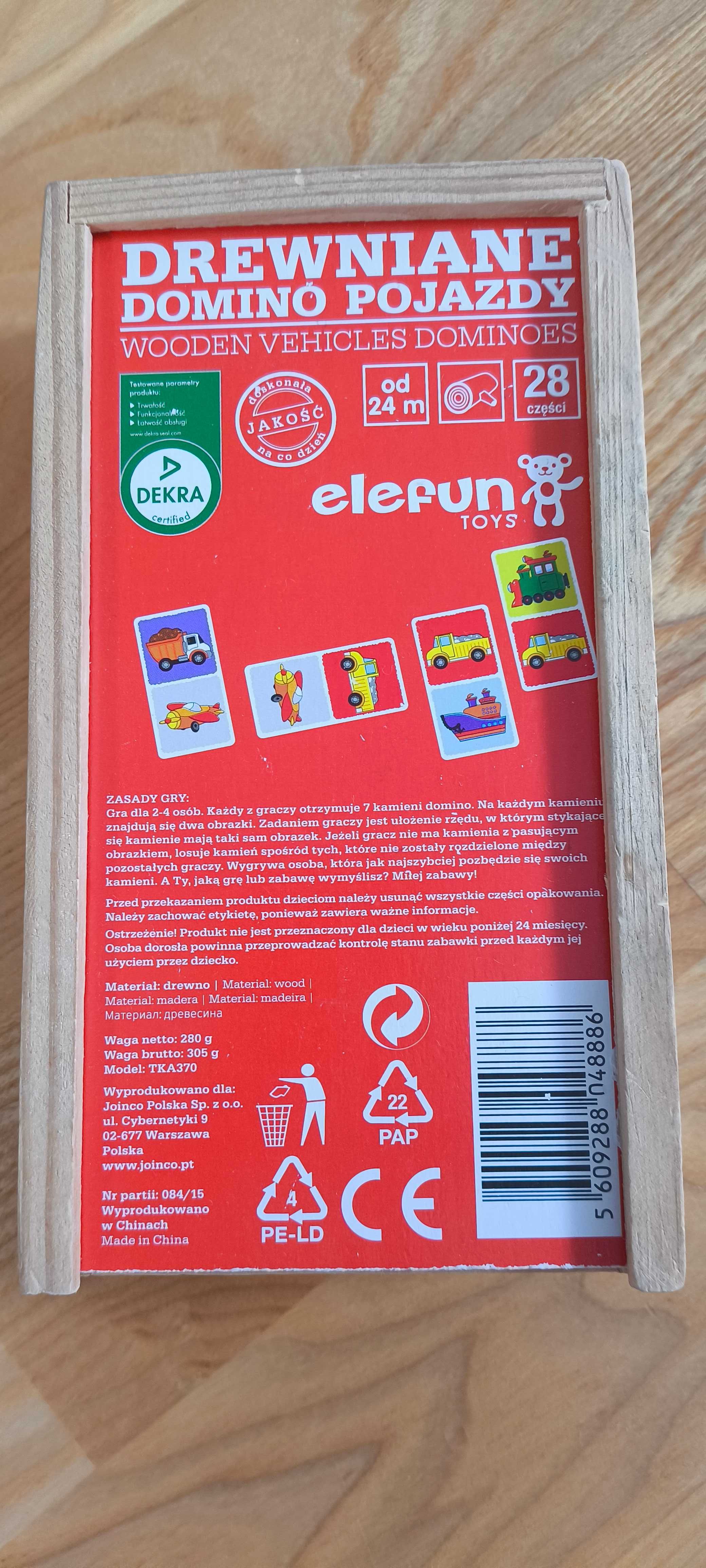 Domino drewniane pojazdy elefun 2+