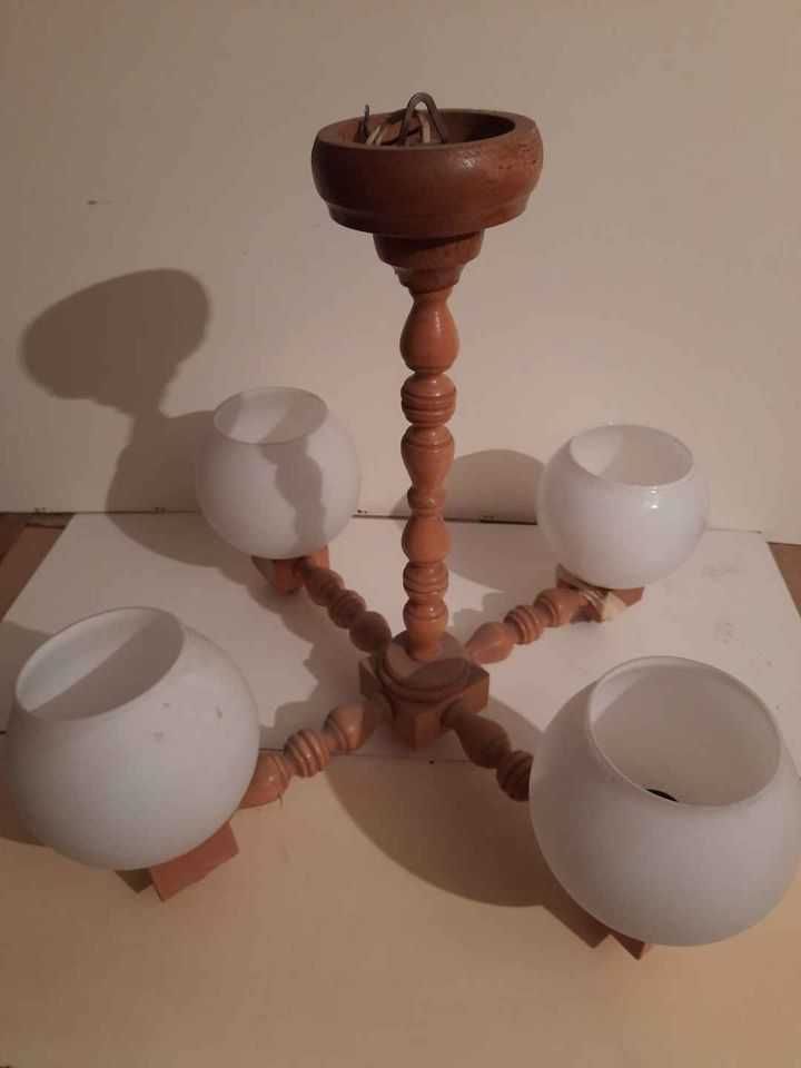 Lampa drewniana kompletna prl vintage