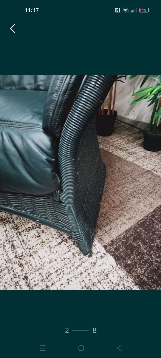 Fotel ratanowy z tapicerką ze skóry naturalnej