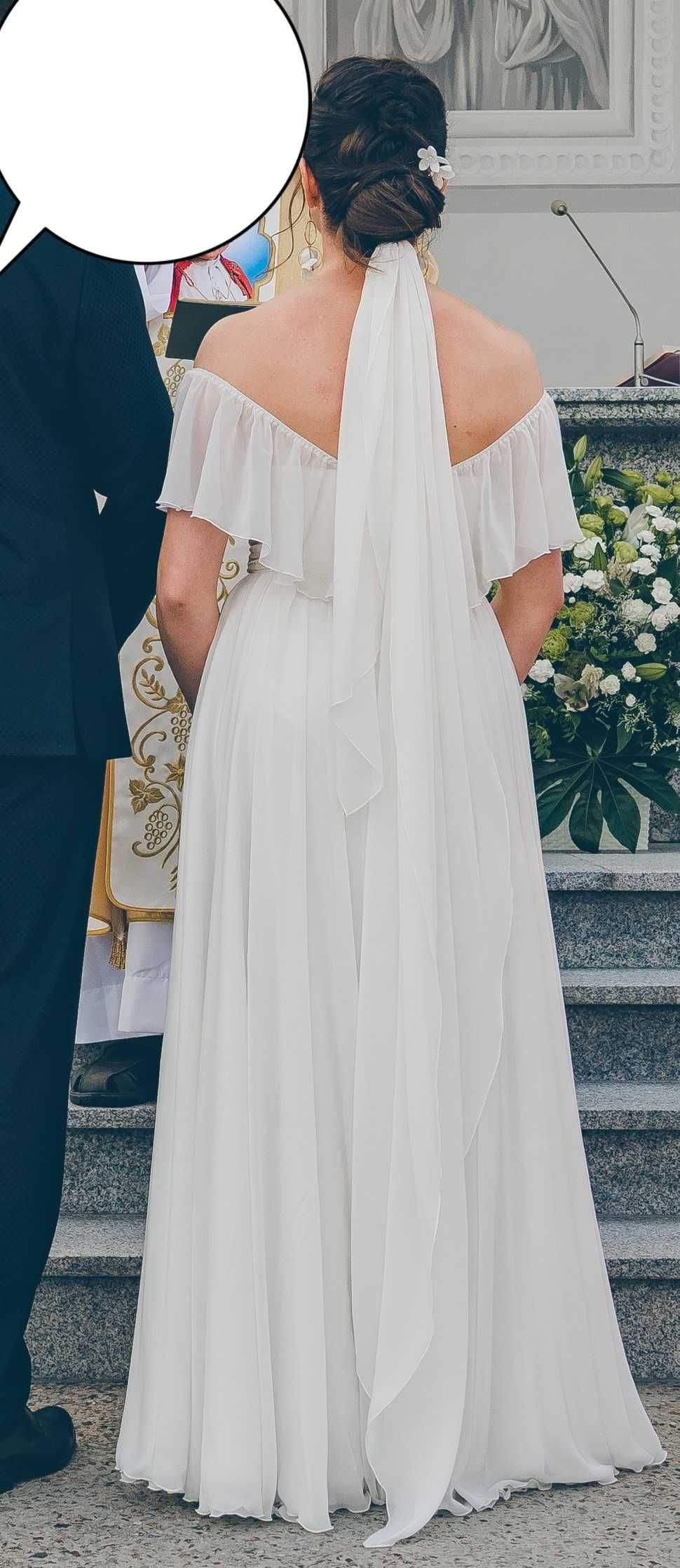 Suknia ślubna boho minimalistyczna 38, 40, prosta muślin, rustykalna