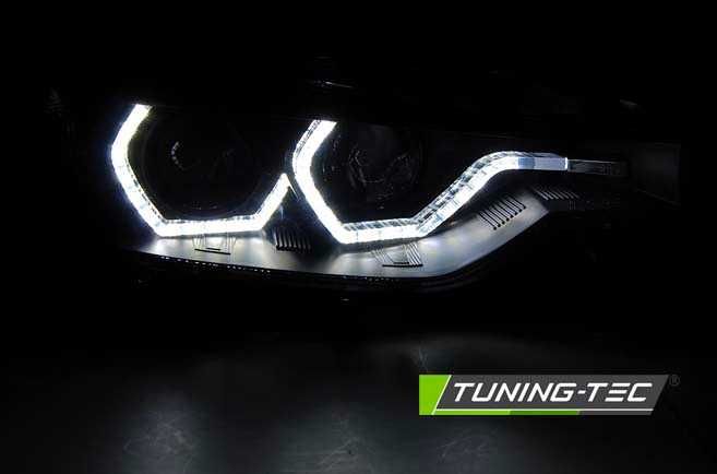 Lampy przednie przód BMW F30 11-15 H7 LED BAR RINGI 3D DRL Black NOWE