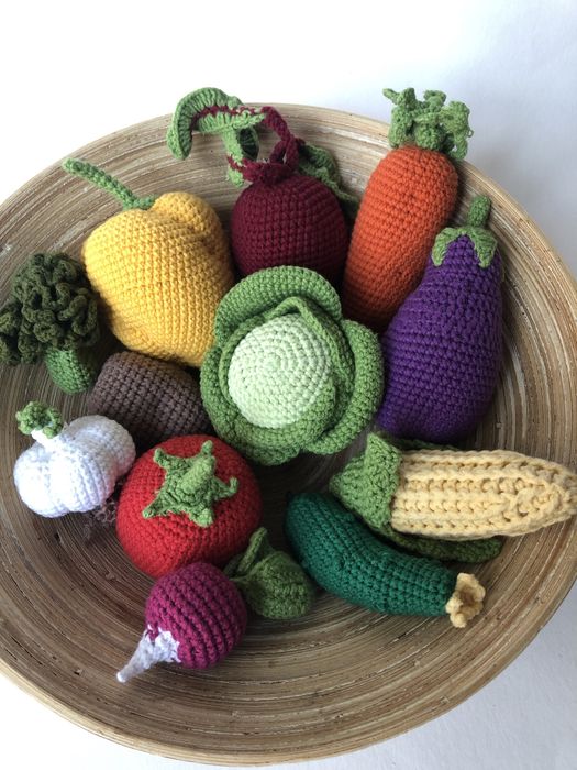Овощи крючком,развивающие , детская кухня
